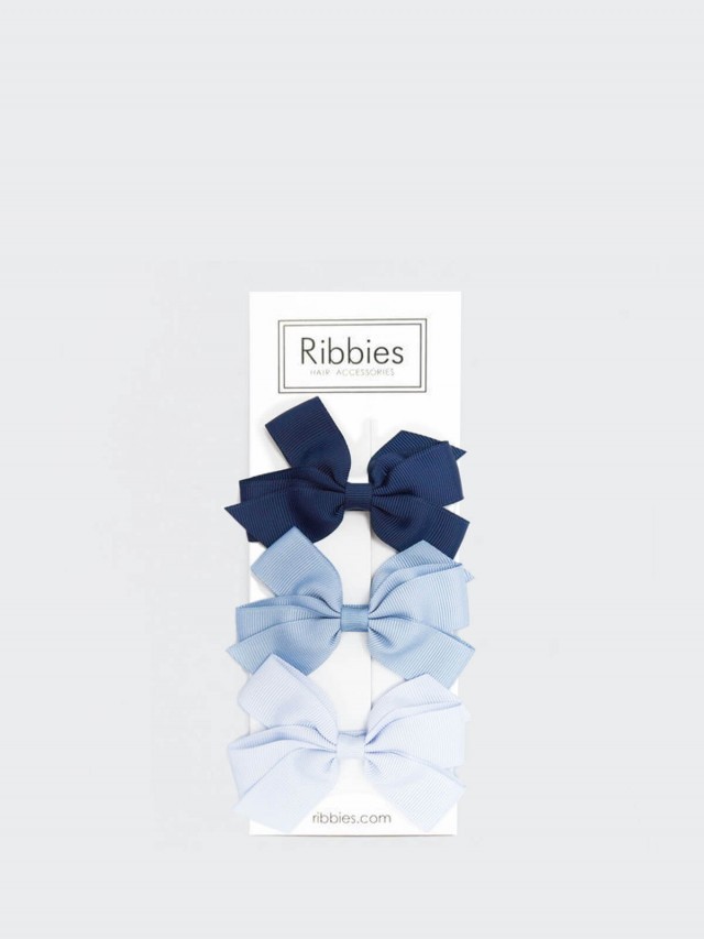 Ribbies 經典中蝴蝶結 3 入組 - 藍色系列