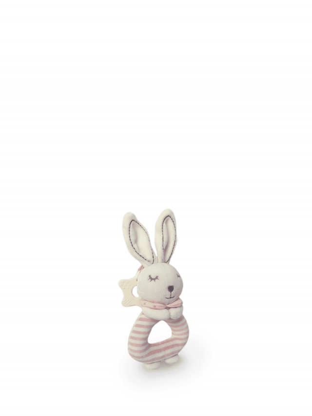 oceanbaby 可愛動物安撫搖鈴 - 粉條紋白兔