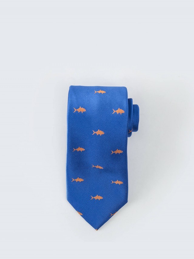 Tommy Hilfiger 童趣小魚圖騰顯色領帶 - 亮藍 x 黃